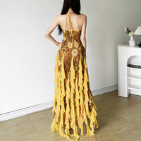 Boho Yellow Ruffle Irregular Maxi Dress - Thumbnail 5
