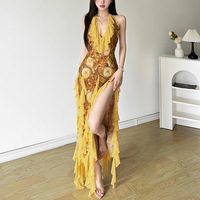 Boho Yellow Ruffle Irregular Maxi Dress - Thumbnail 4