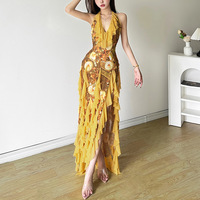 Boho Yellow Ruffle Irregular Maxi Dress - Thumbnail 1