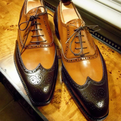 Men’s Classic Brown Tan Leather Wingtip Dress Shoes Oxford Shoes