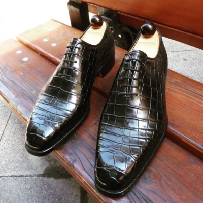 Handmade Men Black Crocodile Leather Dress Shoes