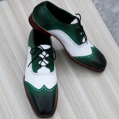 Crafted leather men’s classic ghillie lacing green white leather dress shoes - Thumbnail 4