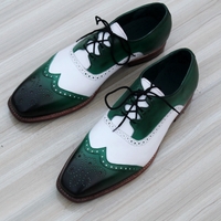 Crafted Leather Men’s Classic Ghillie Lacing Green White Leather Dress Shoes - Thumbnail 1