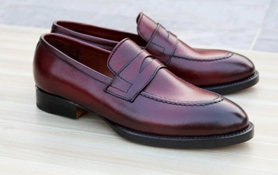 Crafted Leather Men’s Classic Burgundy Leather Moccasin Loafers Dress Shoes