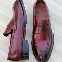 Crafted Leather Men’s Classic Burgundy Leather Moccasin Loafers Dress Shoes - Thumbnail 1