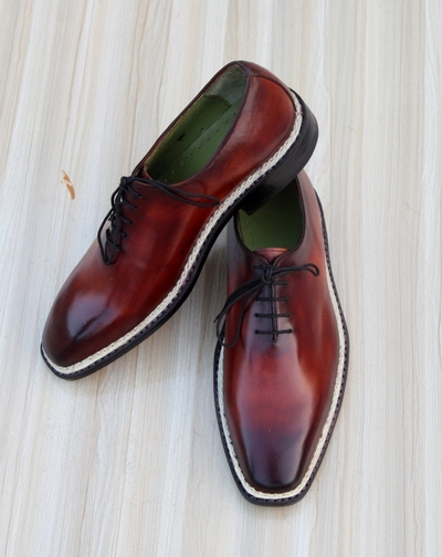 Crafted Leather Men’s Classic Brown Patina Leather Norwegian Welted Lace up Dress Shoes