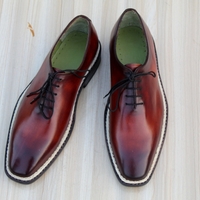 Crafted Leather Men’s Classic Brown Patina Leather Norwegian Welted Lace up Dress Shoes - Thumbnail 1