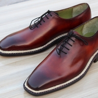 Crafted Leather Men’s Classic Brown Patina Leather Norwegian Welted Lace up Dress Shoes - Thumbnail 2