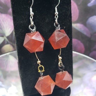 Red swirl dice earrings