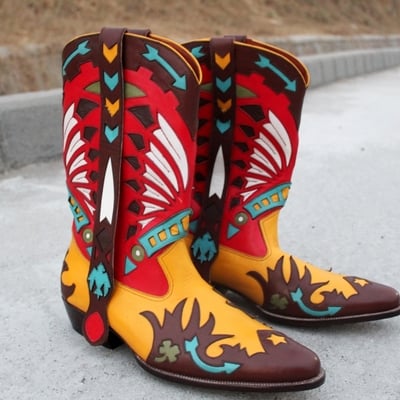 Crafted leather classic dress shoes multi color leather designer fashion ankle cowboy pointed toe boot 