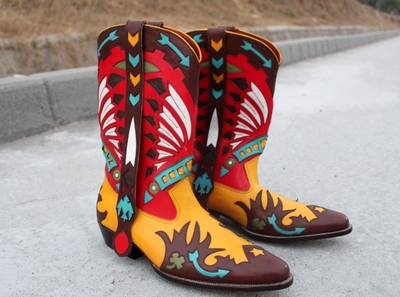 Crafted Leather Classic Dress Shoes Multi Color Leather Designer Fashion Ankle Cowboy Pointed Toe Boot 