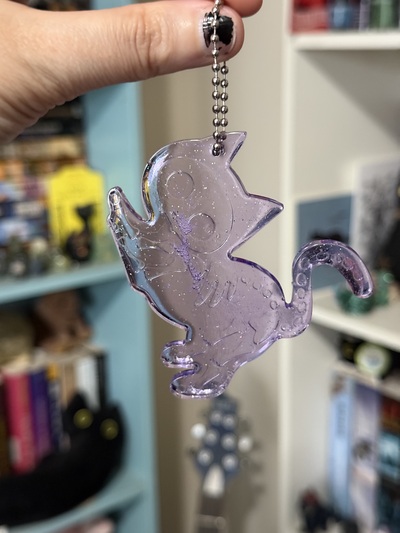 Purple Skeleton Cat Resin Keychain