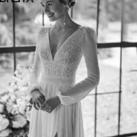 Classy Chiffon Long Sleeve Bohemian Wedding Dress - Thumbnail 3