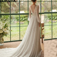 Classy Chiffon Long Sleeve Bohemian Wedding Dress - Thumbnail 1