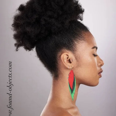 5” “angel” earrings - red, black & green