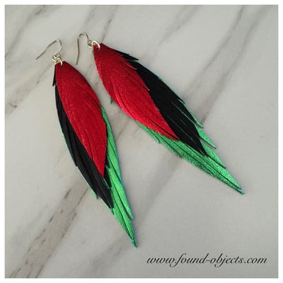 5” “angel” earrings - red, black & green
