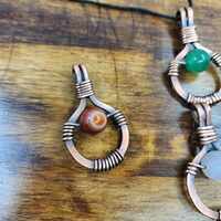 Handmade Copper Wire Wrapped Gemstone Pendant – Boho Rustic Necklace with Stone Bead - Thumbnail 1