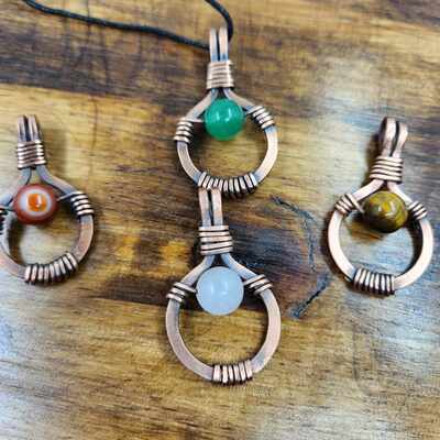 Handmade copper wire wrapped gemstone pendant – boho rustic necklace with stone bead