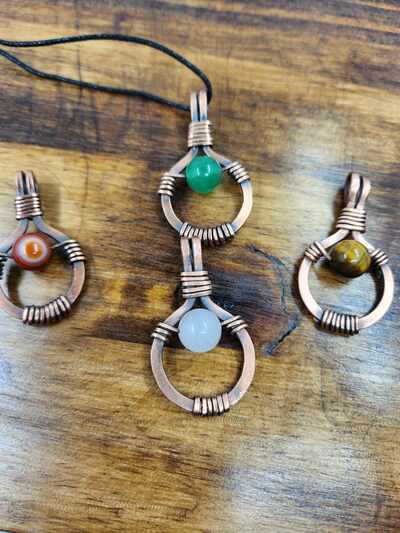Handmade copper wire wrapped gemstone pendant – boho rustic necklace with stone bead