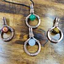 Handmade Copper Wire Wrapped Gemstone Pendant – Boho Rustic Necklace with Stone Bead