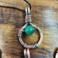 Handmade Copper Wire Wrapped Gemstone Pendant – Boho Rustic Necklace with Stone Bead - Thumbnail 3