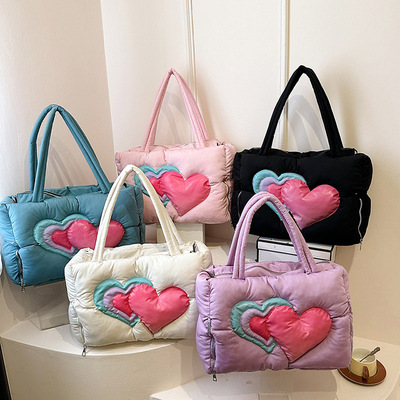 Cute love heart puffer tote bag handbag