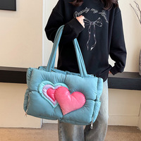 Cute Love Heart Puffer Tote Bag Handbag - Thumbnail 3
