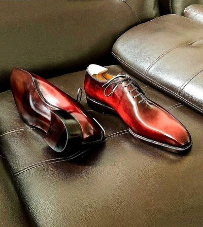 Handmade Maroon Leather Lace Up Style Bespoke Edition Formal Shoes