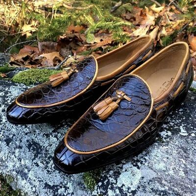 Specially imported quality soft alligator texture brown loafers slips on moccasin shoes