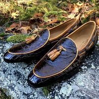 Specially Imported Quality Soft Alligator Texture Brown Loafers Slips On Moccasin Shoes - Thumbnail 1