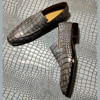 Crafted Leather Handmade Classic Gray Crocodile/Alligator Leather Dress Shoes - Thumbnail 1