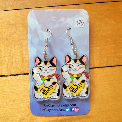 Lucky Cat Maneki Neko 1.5" Earrings