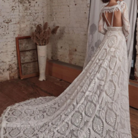 Elegant  Spaghetti Straps Lace Wedding Dress - Thumbnail 4