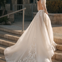 Lace Appliques Deep V-neck Backless Wedding Dress - Thumbnail 1