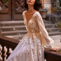 Lace Applique  Long Sleeve Wedding Dress  - Thumbnail 1