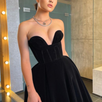 Sexy Black Tea-Length Velvet Prom Dresses - Thumbnail 1