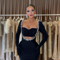 Charming Mermaid Black Long Sleeve Beaded Prom Dresses - Thumbnail 1