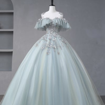 Cute tulle sequins long prom party dress - Thumbnail 1