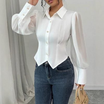White Temperament Elegant Long Sleeved Shirt