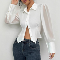 White Temperament Elegant Long Sleeved Shirt - Thumbnail 1