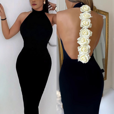 Sexy backless sleeveless high neck tight dress