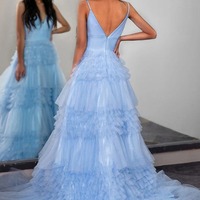 Sparkly Tiered Tulle Light Blue Long Prom Dress Party Dress ,PD231268 - Thumbnail 1