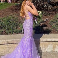 Spaghetti Straps Lace Lavender Long Mermaid Prom Dress ,PD231269 - Thumbnail 1