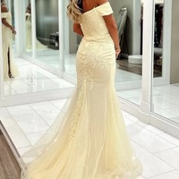 Off Shoulder Appliques Sweetheart Blue Mermaid Prom Dress ,PD231270 - Thumbnail 3