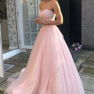 Pink sweetheart tulle lace long prom dress pretty party dress,pd231271