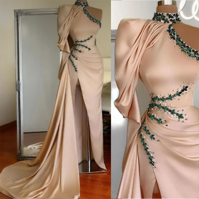 High Neck Prom Dresses with Turquoise Stones