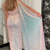 Sparkly Light Pink One Shoulder Sequined Appliques Prom Dress,PD231275 - Thumbnail 1