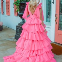 Princess A-Line Fuchsia V-Neck Prom Dress Party Dress With Slit ,PD231276 - Thumbnail 1