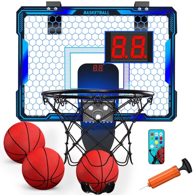 Remote control indoor basketball hoop with 7-color led lighting & electronic scoreboard