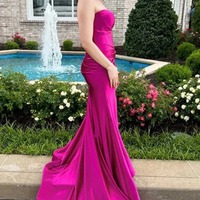 Mermaid Fuchsia Strapless Sleeveless Prom Dress with Slit ,PD231285 - Thumbnail 1